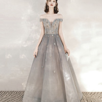 Gray tulle sequins long prom dress with star - Thumbnail 6