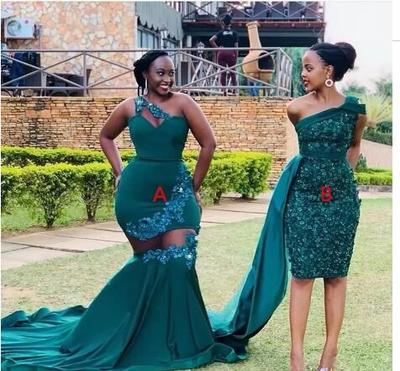 Two Styles Mermaid Prom Dresses African Lace Appliques Plus Size Maid Of Honor Dress One Shoulder See Through Evening Formal Gowns