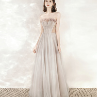 Cute tulle long A line prom dress evening dress - Thumbnail 1