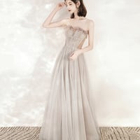 Cute tulle long A line prom dress evening dress - Thumbnail 3