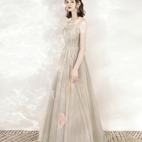 Champagne tulle sequins long prom dress evening dress - Thumbnail 2