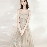Champagne tulle sequins long prom dress evening dress - Thumbnail 3