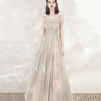 Champagne tulle sequins long prom dress evening dress - Thumbnail 7