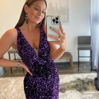 Purple Mermaid Deep V Neck Sequins Long Prom Dresses - Thumbnail 1