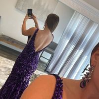 Purple Mermaid Deep V Neck Sequins Long Prom Dresses - Thumbnail 2