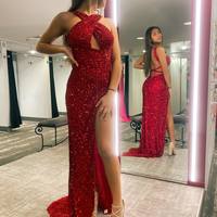 Stunning Cross Back Mermaid Sparkly Prom Dress with High Slit - Thumbnail 1
