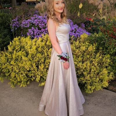 Charming a line scoop neck slivery sparkly prom dress with slit - Thumbnail 3