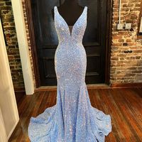 Stunning Mermaid Velvet Sequins Prom Dress, Sexy Evening Dresses - Thumbnail 1