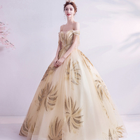 Champagne tulle beads long prom dress A line evening gown - Thumbnail 2