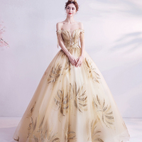 Champagne tulle beads long prom dress A line evening gown - Thumbnail 3