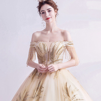 Champagne tulle beads long prom dress A line evening gown - Thumbnail 4