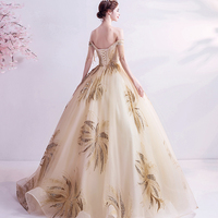 Champagne tulle beads long prom dress A line evening gown - Thumbnail 6