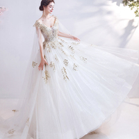 White tulle sequins long prom dress white evening dress - Thumbnail 2