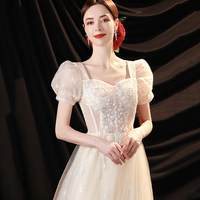 Champagne tulle sequins long prom dress evening dress - Thumbnail 2