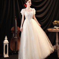 Champagne tulle sequins long prom dress evening dress - Thumbnail 3