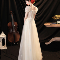 Champagne tulle sequins long prom dress evening dress - Thumbnail 4