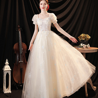 Champagne tulle sequins long prom dress evening dress - Thumbnail 5