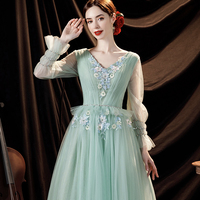 Green tulle lace long prom dress green evening dress - Thumbnail 4