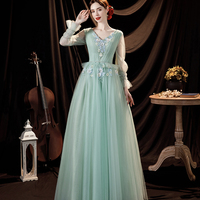 Green tulle lace long prom dress green evening dress - Thumbnail 6