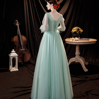 Green tulle lace long prom dress green evening dress - Thumbnail 7