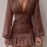 Sexy Slim Printed Temperament V-Neck Dress - Thumbnail 1