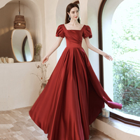 Red Satin Long A Line Prom Dress Red Evening Dress - Thumbnail 2