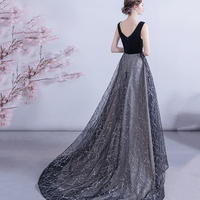 Elegant tulle sequins long prom dress black evening dress - Thumbnail 3