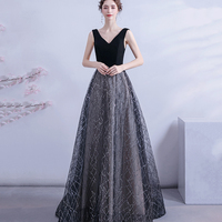 Elegant tulle sequins long prom dress black evening dress - Thumbnail 4
