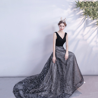 Elegant tulle sequins long prom dress black evening dress - Thumbnail 5
