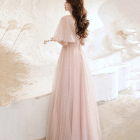 Pink tulle lace long prom dress pink evening dress - Thumbnail 7