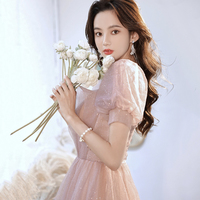 Cute tulle long prom dress pink A line evening dress - Thumbnail 6