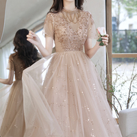 Cute tulle beads short prom dress A line party dress - Thumbnail 5