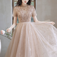 Cute tulle beads short prom dress A line party dress - Thumbnail 2