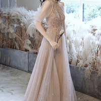 Stylish tulle sequins long prom dress A line evening dress - Thumbnail 1