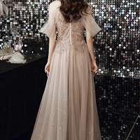 Stylish tulle sequins long prom dress A line evening dress - Thumbnail 3