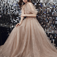 Stylish tulle sequins long prom dress A line evening dress - Thumbnail 4