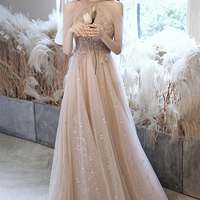 Stylish tulle sequins long prom dress A line evening dress - Thumbnail 6