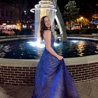 2022 Sparkly V Neck Royal Blue Satin Long Prom Dresses - Thumbnail 2