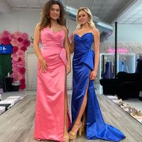 Cute Sweetheart Coral Satin Prom Dress with Big Bow - Thumbnail 1