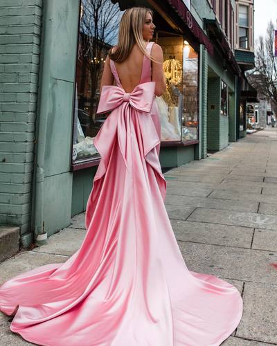 Cute Sweetheart Coral Satin Prom Dress with Big Bow