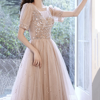 Cute tulle beads short prom dress homecoming dress - Thumbnail 1