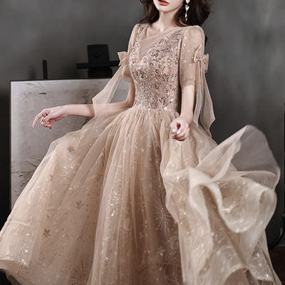 Cute tulle sequins short a line prom dress homecoming dress - Thumbnail 3