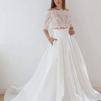 Sp1971,elegant wedding gown,lace wedding dresses,two pieces wedding gown,a-line bridal dress,long bridal gown,white wedding dresses