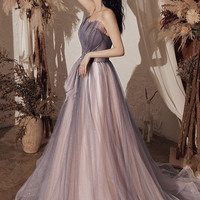 Purple tulle sequins long prom dress evening dress - Thumbnail 1