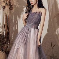 Purple tulle sequins long prom dress evening dress - Thumbnail 2
