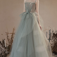 Cute tulle long A line prom dress evening dress - Thumbnail 1