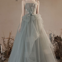 Cute tulle long A line prom dress evening dress - Thumbnail 4