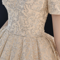 Champagne tulle sequins long prom dress evening dress - Thumbnail 1