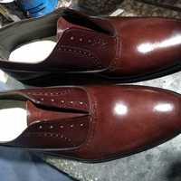 Men's New Stylish Brown Leather Round Toe Laceup Handmade Shoes - Thumbnail 1