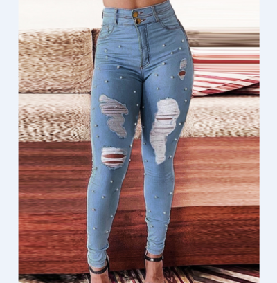 Design Women's Beaded Denim Trousers